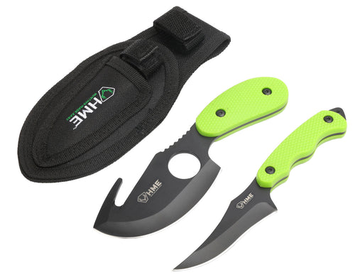 HME HMEKN-2PSGC Skinning Kit  3.50 Skinner w/Gut Hook/Caping Plain/Gut Hook Black Oxide 420HC TPR Green Handle Fixed